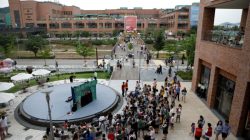 Visitors are seen at a shopping mall near the demilitarized zone separating the two Koreas in Paju, South Korea, July 16, 2017. Picture taken on July 16, 2017. REUTERS/Kim Hong-Ji