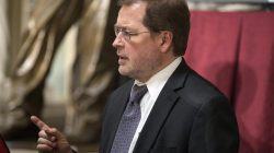Grover Norquist, president of Americans for Tax Reform, speaks before the dedication of a statue of the late Senator Barry Goldwater (R-AZ) in Statuary Hall on Capitol Hill in Washington February 11, 2015. REUTERS/Joshua Roberts