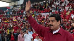 Venezuela's President Nicolas Maduro waves during a pro-government rally with workers of state-run oil company PDVSA, in Barcelona, Venezuela July 8, 2017. Miraflores Palace/Handout via REUTERS