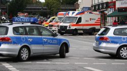 Security forces and ambulances are seen after a knife attack in a supermarket in Hamburg, Germany, July 28, 2017. REUTERS/Morris Mac Matzen