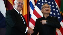 U.S. Secretary of State Rex Tillerson shakes hands with Thailand's Foreign Minister Don Pramudwinai at the Ministry of Foreign Affairs in Bangkok, Thailand August 8, 2017. REUTERS/Athit Perawongmetha