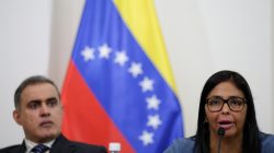 Delcy Rodriguez (R), president of the National Constituent Assembly, speaks next to Venezuela's chief prosecutor, Tarek William Saab, during a meeting of the Truth Commission in Caracas, Venezuela August 16, 2017. REUTERS/Ueslei Marcelino