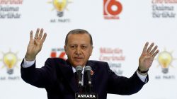 Turkish President Tayyip Erdogan greets the audience during a ceremony to mark the 16th anniversary of his ruling AK Party's foundation in Ankara, Turkey, August 14, 2017. REUTERS/Umit Bektas