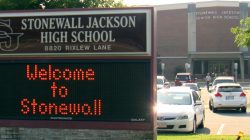 Stonewall Jackson High School is pictured in this still image from video, in Manassas, Virginia, U.S., August 17, 2017. Image taken August 17, 2017. REUTERS/Greg Savoy