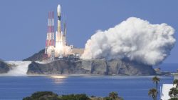 A H-IIA rocket carrying Michibiki 3 satellite, one of four satellites that will augment regional navigational systems, lifts off from the launching pad at Tanegashima Space Center on the southwestern island of Tanegashima, Japan, in this photo taken by Kyodo August 19, 2017. Mandatory credit Kyodo/via REUTERS