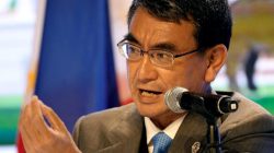 FILE PHOTO: Japanese Foreign Minister Taro Kono gestures during a news conference on the sidelines of the 50th Association of Southeast Asia Nations (ASEAN) Regional Forum (ARF) in Manila, Philippines August 7, 2017. REUTERS/Dondi Tawatao