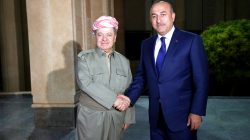 Turkey's Foreign Minister Mevlut Cavusoglu meets with Iraq's Kurdistan region's President Massoud Barzani in Erbil, Iraq, August 23, 2017. REUTERS/Azad Lashkari