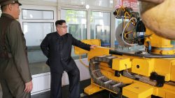 North Korean leader Kim Jong-Un looks on during a visit to the Chemical Material Institute of the Academy of Defense Science in this undated photo released by North Korea's Korean Central News Agency (KCNA) in Pyongyang on August 23, 2017. KCNA/via REUTERS