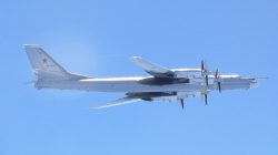 A Russian TU-95 bomber flies over around southern part of Japan in this handout picture taken by Japan Air Self-Defence Force and released by the Joint Staff Office of the Defense Ministry of Japan August 23, 2017. Picture taken August 23, 2017. Joint Staff Office of the Defense Ministry of Japan/HANDOUT via REUTERS