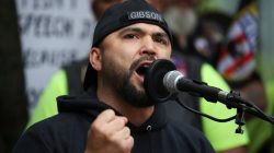 FILE PHOTO: Joey Gibson speaks during the Trump Free Speech Rally in Portland, Oregon, U.S. June 4, 2017. REUTERS/David Ryder