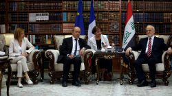 French Foreign Minister Jean-Yves Le Drian (C) and French Defence Minister Florence Parly (L) meet with Iraqi Foreign Minister Ibrahim al-Jaafari in Baghdad, Iraq August 26, 2017. REUTERS/Khalid al Mousily