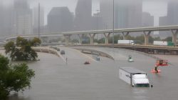 Interstate highway 45 is submerged from the effects of Hurricane Harvey seen during widespread flooding in Houston, Texas, U.S. August 27, 2017.