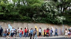 Participants of "Charlottesville to D.C: The March to Confront White Supremacy" begin a ten-day trek to the nation's capital from Charlottesville, Virginia, U.S. August 28, 2017. REUTERS/Julia Rendleman