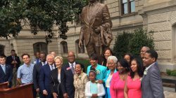 Members of Martin Luther King Jr.'s family and Georgia elected leaders stand in front of the Martin Luther King Jr. statue unveiled in Atlanta, Georgia, U.S., August 28, 2017. REUTERS/David Beasley