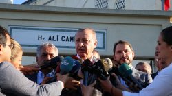 Turkish President Tayyip Erdogan talks to media after prayers for the Muslim Eid al-Adha celebration in Istanbul, Turkey September 1, 2017. Murat Cetinmuhurdar/Presidential Palace/Handout via REUTERS