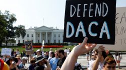 Demonstrators protest in front of the White House after the Trump administration today scrapped the Deferred Action for Childhood Arrivals (DACA), a program that protects from deportation almost 800,000 young men and women who were brought into the U.S. illegally as children, in Washington, U.S., September 5, 2017. REUTERS/Kevin Lamarque