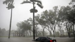 A partially submerged car is seen at a flooded area in Coconut Grove as Hurricane Irma arrives at south Florida, in Miami, Florida, U.S., September 10, 2017.