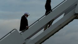 U.S. President Donald Trump and First Lady Melania Trump (R) board Air Force One for travel to view Hurricane Irma response efforts in Florida, from Joint Base Andrews, Maryland, U.S. September 14, 2017. REUTERS/Jonathan Ernst