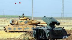 A Turkish soldier on a tank is seen during a military exercise near the Turkish-Iraqi border in Silopi, Turkey, September 19, 2017. Dogan News Agency, DHA via REUTERS