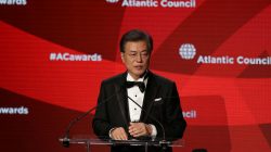 South Korea's President Moon Jae-in receives the Global Citizen Award at an Atlantic Council event in New York, U.S. September 19, 2017. REUTERS/Stephen Yang