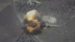 A still image taken from a video footage and released by Russia's Defence Ministry on September 22, 2017, shows a missile hitting a building which Defence Ministry said was an Islamic State target in Syria. Russian Defence Ministry/Handout via REUTERS TV