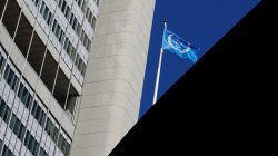 The flag of the International Atomic Energy Agency (IAEA) flies in front of their headquarters during the General Conference in Vienna, Austria September 18, 2017. REUTERS/Leonhard Foeger