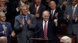 U.S. Rep Steve Scalise (R-LA) is applauded as he arrives in the House chamber after returning to Congress for the first time since being shot and seriously wounded in June. U.S. House TV/Handout via Reuters