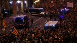 People stand during a demonstration two days after the banned independence referendum in Barcelona, Spain, October 3, 2017. REUTERS/Susana Vera