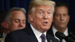 U.S. President Donald Trump speaks after meeting with police at the Las Vegas Metropolitan Police Department in the wake of the mass shooting in Las Vegas, Nevada, U.S., October 4, 2017. REUTERS/Kevin Lamarque