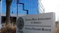 FILE PHOTO: A sign of the National Rifle Association (NRA) is seen in front of their headquarters in Fairfax, Virginia, U.S. on March 14, 2013. REUTERS/Larry Downing/File Photo