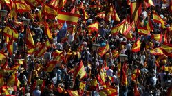 People take part in a pro-union demonstration in Madrid, Spain, October 7, 2017. REUTERS/Sergio Perez