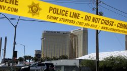 The site of the Route 91 music festival mass shooting is seen outside the Mandalay Bay Resort and Casino in Las Vegas, Nevada, U.S. October 2, 2017. REUTERS/Lucy Nicholson
