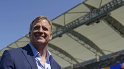 FILE PHOTO: NFL commissioner Roger Goodell smiles as he walks around StubHub Center before the game between the Philadelphia Eagles and Los Angeles Chargers, Carson, CA, USA Oct 1, 2017. Mandatory Credit: Jake Roth-USA TODAY Sports