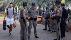 Florida Highway Patrol officers stand guard the day before a speech by Richard Spencer, an avowed white nationalist and spokesperson for the so-called alt-right movement, on the campus of the University of Florida in Gainesville. REUTERS/Shannon Stapleton