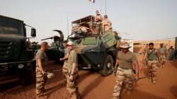 French soldiers prepare their armoured vehicles at the Relay Desert Platform Camp (PfDR) in Ansongo, Mali, October 15, 2017, during the regional anti-insurgent Operation Barkhane. REUTERS/Benoit Tessier