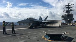 The aircraft carrier USS Ronald Reagan conducts joint drills with the South Korean navy at sea October 19, 2017. REUTERS/Tim Kelly