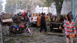 A general view shows the scene after a suicide car bomb explosion at the gate of Naso Hablod Two Hotel in Hamarweyne district of Mogadishu, Somalia October 28, 2017. REUTERS/Feisal Omar