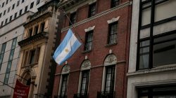 The flag hangs at half mast at the Argentine Consulate, in honour of the five Argentine citizens who were killed in the truck attack in New York on October 31, in New York City, U.S., November 2, 2017.