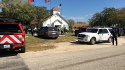 The area around a site of a mass shooting is taped out in Sutherland Springs, Texas, U.S., November 5, 2017, in this picture obtained via social media.