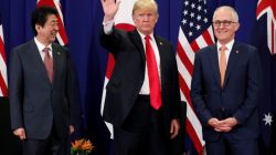 U.S. President Donald Trump holds a trilateral meeting with Japan's Prime Minister Shinzo Abe and Australia's Prime Minister Malcolm Turnbull alongside the ASEAN Summit in Manila, Philippines November 13, 2017.
