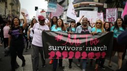 People participate in a protest march for survivors of sexual assault and their supporters in Hollywood, Los Angeles, California U.S. November 12, 2017.