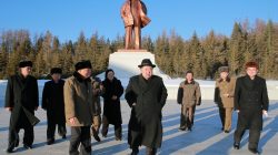 North Korean leader Kim Jong Un gives field guidance to various units in Samjiyon County, in this photo released by North Korea's Korean Central News Agency (KCNA) in Pyongyang