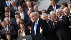 President Trump celebrates with Congressional Republican on the South Lawn of the White House.