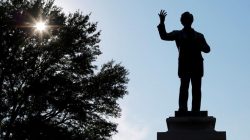 A statue of Jefferson Davis, President of the Confederate States, stands in Memphis Park, formerly named Confederate Park, in Memphis, Tennessee, U.S., August 19, 2017.