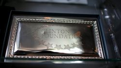 : A Clinton Foundation souvenir is seen for sale at the Clinton Museum Store in Little Rock, Arkansas, United States April 27, 2015.