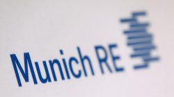 The company logo of German reinsurer Munich Re is seen before the company's annual news conference in Munich, Germany, March 16, 2016.
