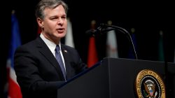 FILE PHOTO: FBI Director Christopher Wray delivers remarks to a graduation ceremony at the FBI Academy on the grounds of Marine Corps Base Quantico in Quantico, Virginia, U.S. December 15, 2017.