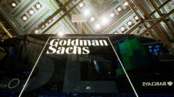 A Goldman Sachs sign is seen above the floor of the New York Stock Exchange shortly after the opening bell in the Manhattan borough of New York, U.S