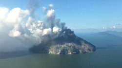 The remote island volcano of Kadovar spews ash into the sky in Papua New Guinea, January 6, 2018. SAMARITAN AVIATION/via REUTERS