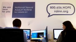 Volunteers on the National Sexual Assault Hotline work both over the phone and via web chat at the offices of the U.S.'s largest anti-sexual violence organization, the Rape Abuse Incest National Network, in Washington, U.S., January 12, 2018.